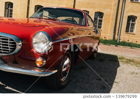 Berlin, Germany - May 2, 2026: Red Classic Coupe at Oldtimer Event Berlin, Germany - May 2, 2026: Red Classic Coupe at Oldtimer Event 139679299