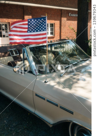 Berlin, Germany - May 2, 2026: United States Flag on Classic Convertible 139679343