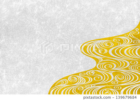 A traditional Japanese paper art piece depicting the flow of a river using gold leaf, in the style of a woodblock print. A traditional Japanese paper art piece depicting the flow of a river using gold leaf, in the style of a woodblock print. 139679684