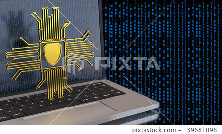 Digital Cyber Security Laptop Protection 3d render. Digital Cyber Security Laptop Protection 3d render. 139681098