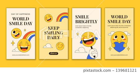 Flat Cartoon Hand Drawn Social Media Story for World Smile Day Healthcare Background Flat Cartoon Hand Drawn Social Media Story for World Smile Day Healthcare Background 139681121