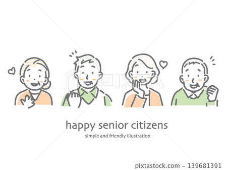 一組以面帶微笑的老年男女為主角的頭像;簡潔時尚的線條藝術插圖。 一組以面帶微笑的老年男女為主角的頭像;簡潔時尚的線條藝術插圖。 139681391