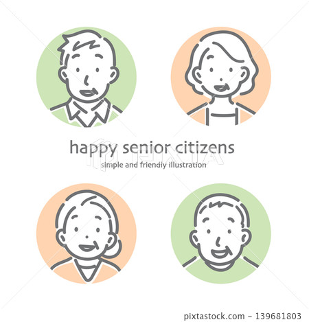 Icon-style avatar set of smiling senior women and senior men; simple and stylish line art illustrations. Icon-style avatar set of smiling senior women and senior men; simple and stylish line art illustrations. 139681803