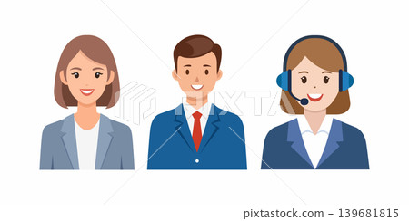 Professional business people including a woman with headset business professionals colleagues corporate customer operator communication consultant assistance employment resources humanity Professional business people including a woman with headset business professionals colleagues corporate customer operator communication consultant assistance employment resources humanity 139681815