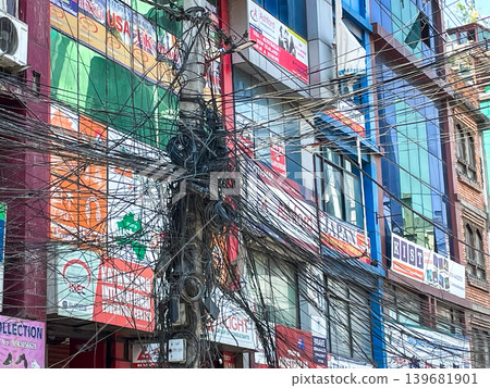 Electric wires in Kathmandu, Nepal Electric wires in Kathmandu, Nepal 139681901