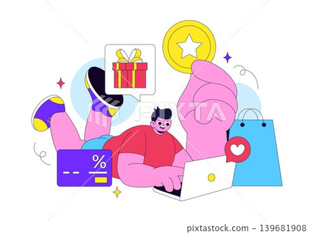 Loyalty Program Vector Illustration Featuring Customer Rewards, Shopping Benefits, Membership Points and Digital Cashback Design Loyalty Program Vector Illustration Featuring Customer Rewards, Shopping Benefits, Membership Points and Digital Cashback Design 139681908
