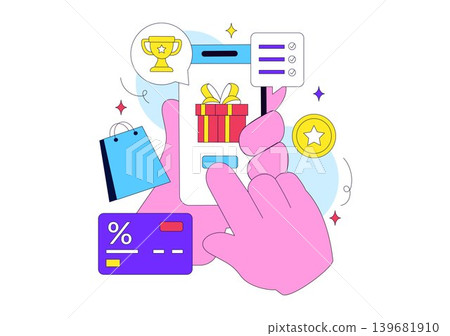 Loyalty Program Vector Illustration Featuring Customer Rewards, Shopping Benefits, Membership Points and Digital Cashback Design Loyalty Program Vector Illustration Featuring Customer Rewards, Shopping Benefits, Membership Points and Digital Cashback Design 139681910