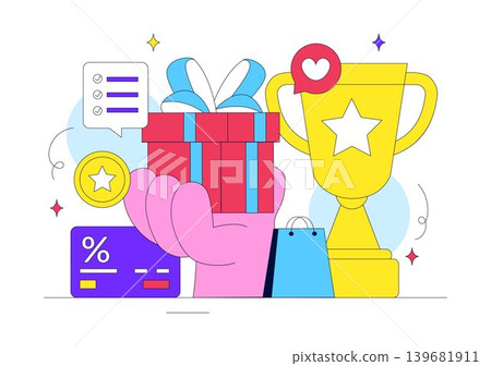 Loyalty Program Vector Illustration Featuring Customer Rewards, Shopping Benefits, Membership Points and Digital Cashback Design Loyalty Program Vector Illustration Featuring Customer Rewards, Shopping Benefits, Membership Points and Digital Cashback Design 139681911