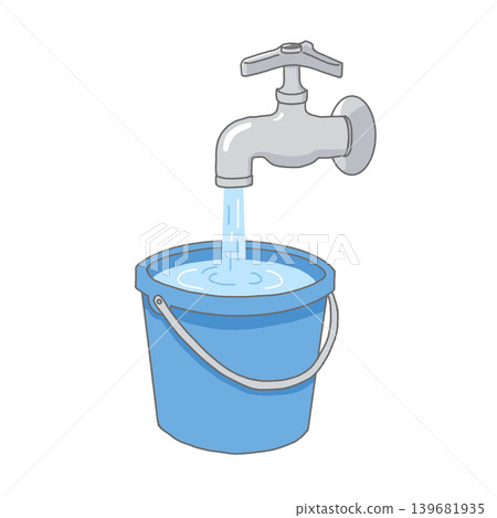 圖示：從水龍頭向水桶中註水－節約用水 139681935