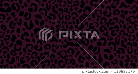 Seamless pattern wild cat skin, black spots on burgundy, snow leopard spots isolated 139682179