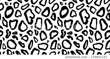 Seamless pattern black spots wild skin, drawing of jaguar, cheetah, leopard skin black isolated on white 139682181