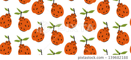 Seamless pattern with bright juicy orange tangerines of the Jalabon variety with green leaves on white Seamless pattern with bright juicy orange tangerines of the Jalabon variety with green leaves on white 139682188