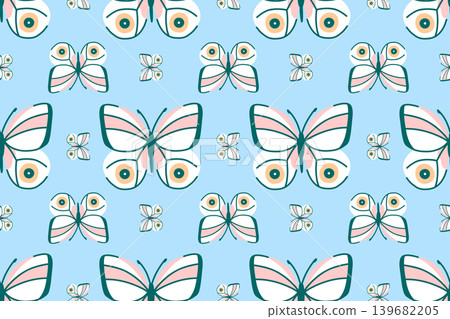 Seamless pattern with white butterflies on blue, flying in a checkerboard pattern Seamless pattern with white butterflies on blue, flying in a checkerboard pattern 139682205