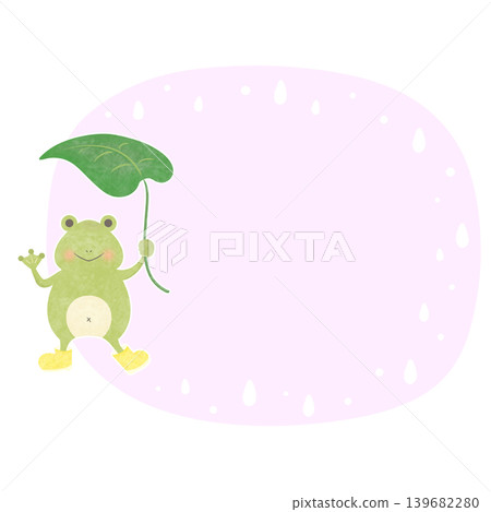 雨季相框,青蛙,樹葉傘,粉紅色 雨季相框,青蛙,樹葉傘,粉紅色 139682280