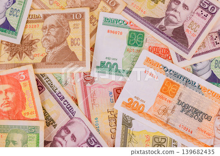 Collection of Cuban convertible peso CUC currency bills in different denominations from Bank of Cuba Collection of Cuban convertible peso CUC currency bills in different denominations from Bank of Cuba 139682435