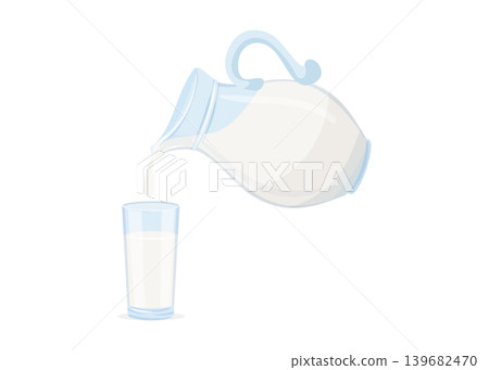 Milk pouring from bottle into glass minimal design stock illustration. Milk pouring from bottle into glass minimal design stock illustration. 139682470