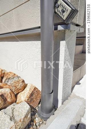 New house exterior, downpipes, and key box New house exterior, downpipes, and key box 139682538
