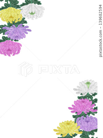【菊花豎框】手工刺繡插畫素材 【菊花豎框】手工刺繡插畫素材 139682594