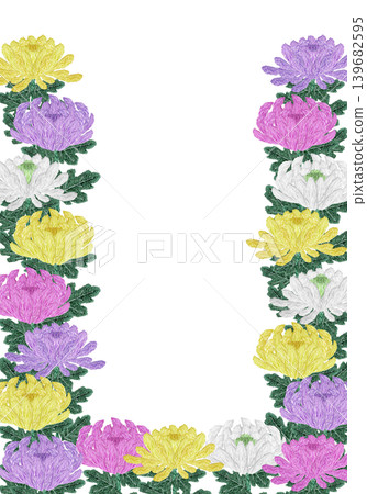 【菊花豎框】手工刺繡插畫素材 【菊花豎框】手工刺繡插畫素材 139682595