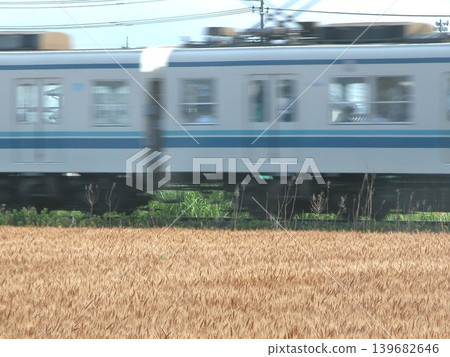 2015 年 6 月 6 日,東武鐵道伊勢崎線:一列東武 800 系列列車駛向淺草,這是夜間暴雨過後清晨的景象。 2015 年 6 月 6 日,東武鐵道伊勢崎線:一列東武 800 系列列車駛向淺草,這是夜間暴雨過後清晨的景象。 139682646