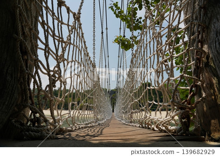 Rope Bridge Suspended Over Tropical Beach Paradise Rope Bridge Suspended Over Tropical Beach Paradise 139682929