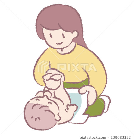 一位女士正在幫嬰兒換尿布 139683332