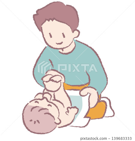A man changing a baby's diaper A man changing a baby's diaper 139683333
