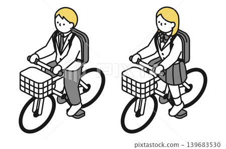 等距插圖:高中男生女生騎腳踏車 等距插圖:高中男生女生騎腳踏車 139683530