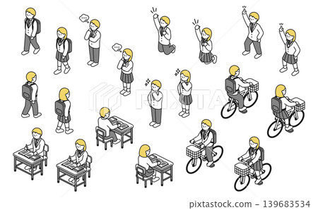 Isometric illustrations: A set of high school boys and girls in various poses 139683534