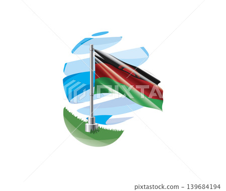 Malawian flag on a green lawn against a background of blue abstract sky Malawian flag on a green lawn against a background of blue abstract sky 139684194