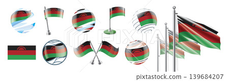 A set of vector Malawian flags of different designs A set of vector Malawian flags of different designs 139684207