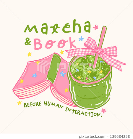 Whimsy girly matcha and Book BookishCoquette Saying quote whimsical hand drawn sketchy doodle Whimsy girly matcha and Book BookishCoquette Saying quote whimsical hand drawn sketchy doodle 139684238