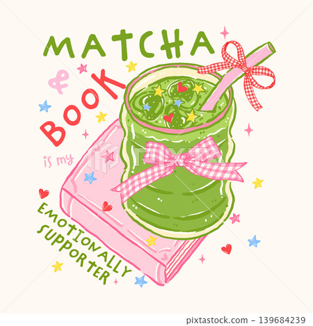 Whimsy girly matcha and Book Bookish Coquette Saying quote whimsical hand drawn sketchy doodle Whimsy girly matcha and Book Bookish Coquette Saying quote whimsical hand drawn sketchy doodle 139684239