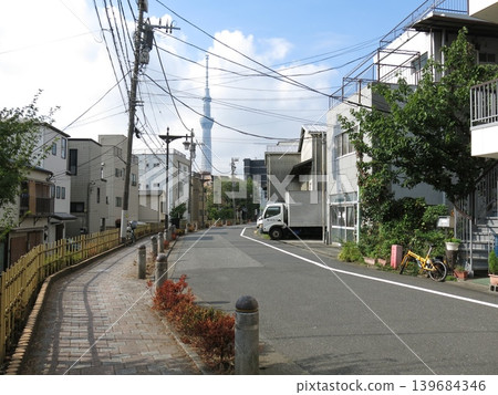 The old Sumida Embankment road in front of Shirahige Shrine in Sumida Ward The old Sumida Embankment road in front of Shirahige Shrine in Sumida Ward 139684346