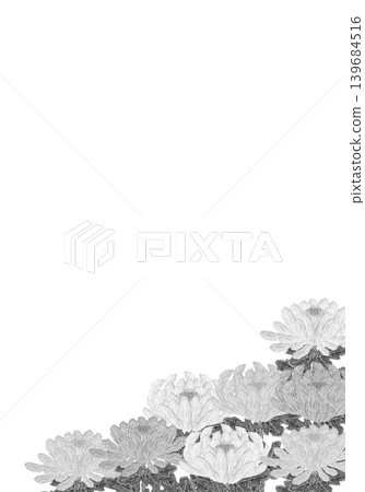 [Vertical frame of chrysanthemum flowers] Hand-embroidered illustration material 139684516