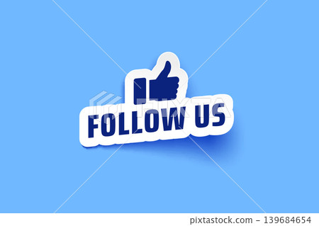 blue and white follow us sticker with thumbs up icon blue and white follow us sticker with thumbs up icon 139684654
