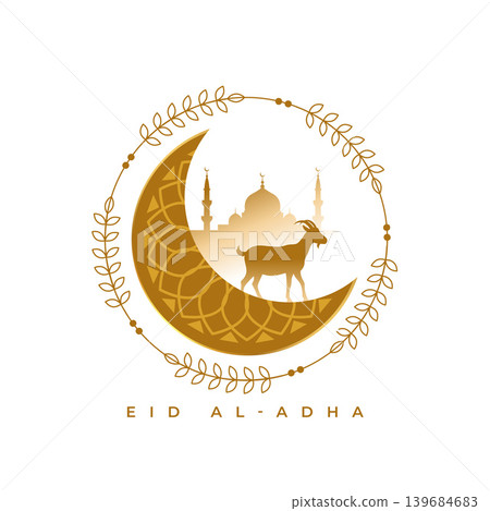 elegant crescent moon and mosque icon for eid al adha islamic holiday elegant crescent moon and mosque icon for eid al adha islamic holiday 139684683