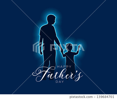 glowing blue neon father and son silhouette for fathers day celebration glowing blue neon father and son silhouette for fathers day celebration 139684701