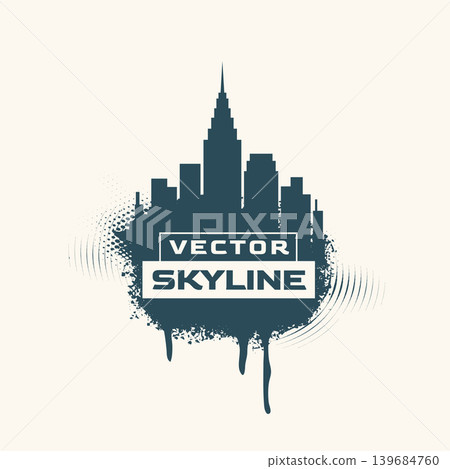 minimalist grungy skyline cityscape silhouette with halftone effect minimalist grungy skyline cityscape silhouette with halftone effect 139684760