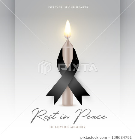 rest in peace memorial card with burning candle and black ribbon rest in peace memorial card with burning candle and black ribbon 139684791