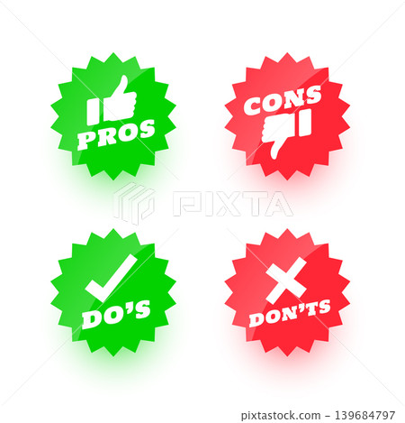 set of pros, cons, dos and donts sign sticker design set of pros, cons, dos and donts sign sticker design 139684797