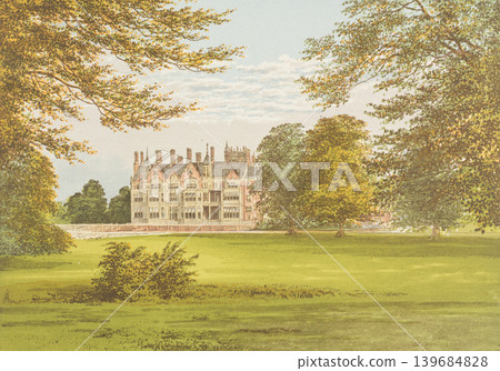 Antique illustration "British Aristocratic Mansion" "Bearwood" circa 19th century Antique illustration "British Aristocratic Mansion" "Bearwood" circa 19th century 139684828