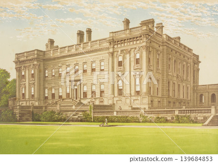 Antique illustration "British Aristocratic Mansion" "Heythrop" circa 19th century Antique illustration "British Aristocratic Mansion" "Heythrop" circa 19th century 139684853