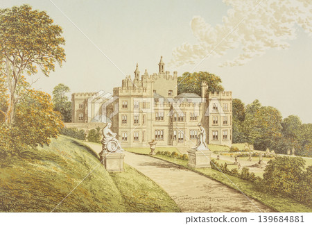 Antique illustration "British Aristocratic Mansion" "Mount Edgcumbe" circa 19th century Antique illustration "British Aristocratic Mansion" "Mount Edgcumbe" circa 19th century 139684881