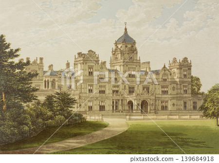 Antique illustration "British aristocratic mansion," circa 19th century 139684918