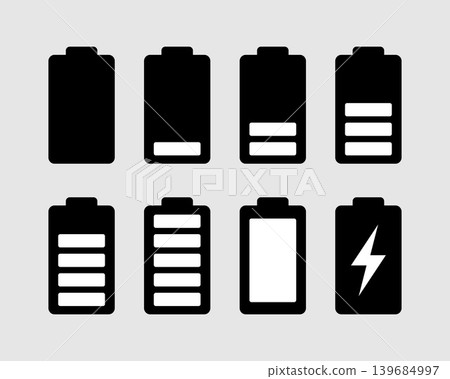 0 to 100 percent battery charge level indicator icons in flat style 0 to 100 percent battery charge level indicator icons in flat style 139684997