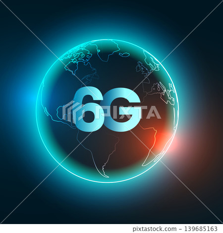 glowing 6g digital network global technology backdrop 139685163