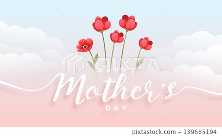 happy mothers day wishes card with red flowers and clouds happy mothers day wishes card with red flowers and clouds 139685194