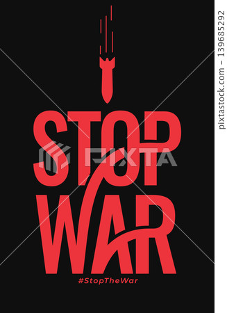 red stop war typography with falling bomb icon red stop war typography with falling bomb icon 139685292