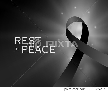 rest in peace dark background with black mourning ribbon rest in peace dark background with black mourning ribbon 139685294